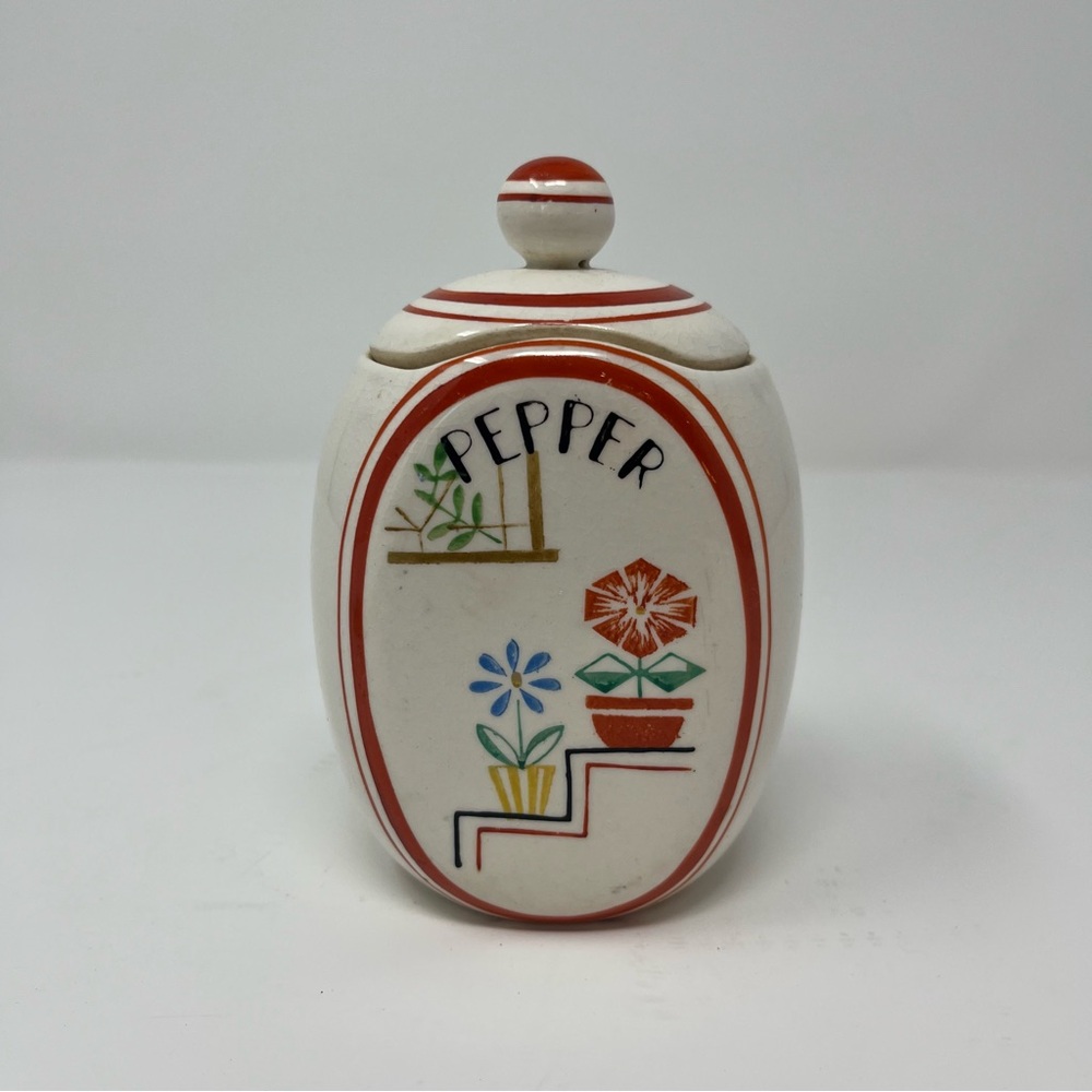 Vintage Ceramic Pepper Jar with Flowers Accents Antique Japanese